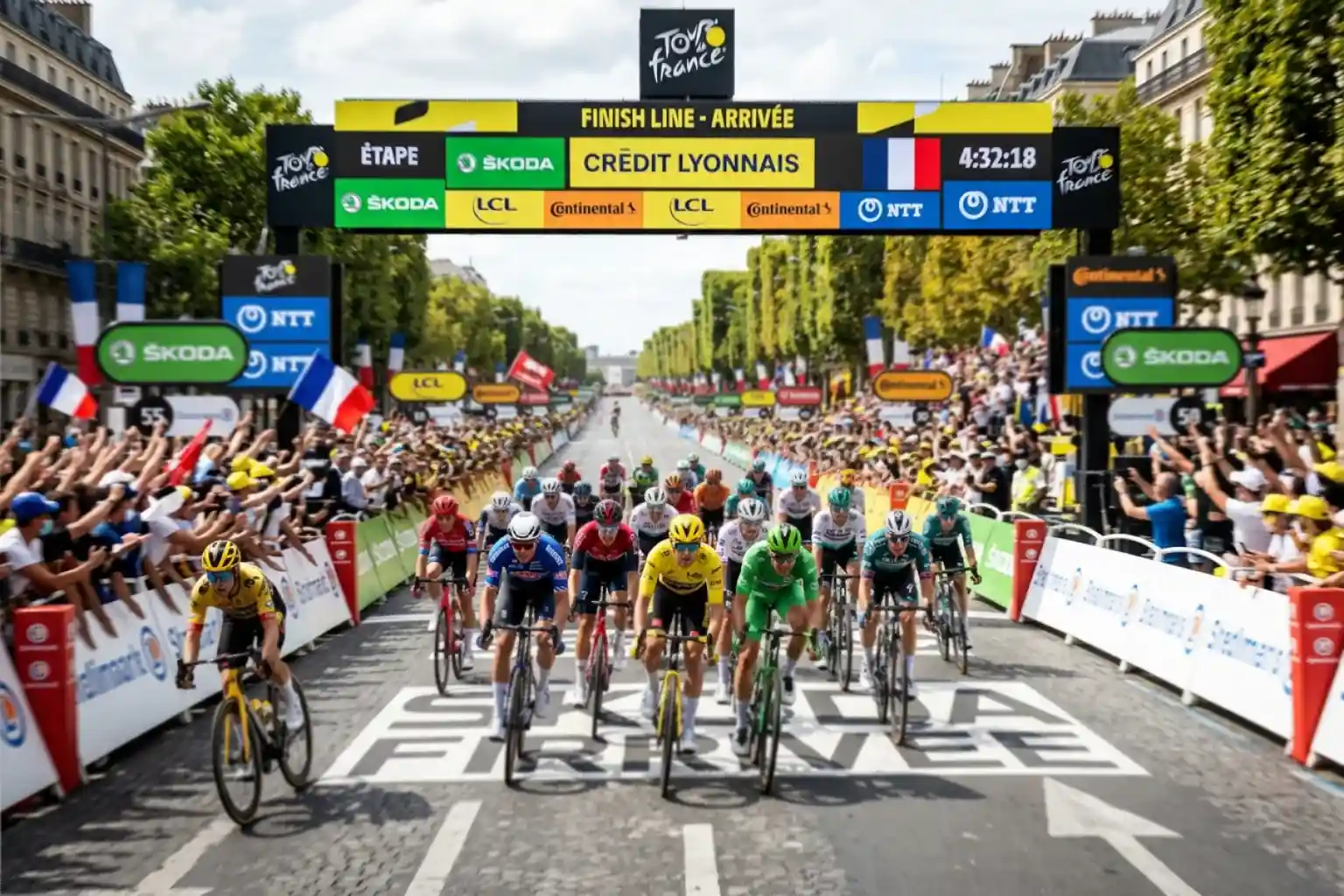Ciclistas disputando el sprint final en una etapa llana del Tour de Francia